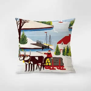 Nordic winter landscape throw pillow cover, soft velvet decorative cushion case for sofa.