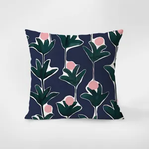 Velvet throw pillow cover with abstract botanical leaf pattern, modern decorative cushion.