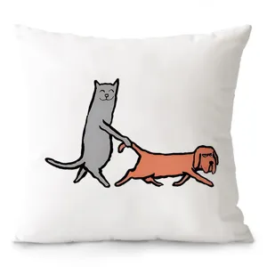 Cartoon cat and dog square throw pillow cover for living room sofa bedroom backrest cushion