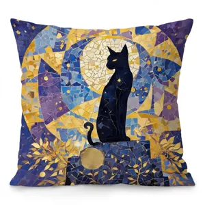 Dark night cat art painting flannel double sided throw pillow for sofa living room decor
