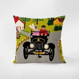 Nordic folk art vintage car throw pillow cover, modern minimalist soft velvet cushion case.