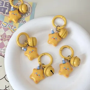 Cute Star Bell Keychain Plastic Resin Hat Star Pendant Bag Charm Cartoon Key Ring For Women Girls Accessories Gift