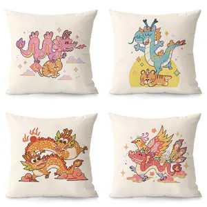 Chinese Traditional Dragon Year Velvet Throw Pillow Cover Decorative Cushion Cover For Sofa Living Room Home Decor