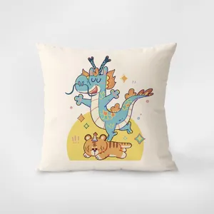 Cute cartoon dragon tiger throw pillow, soft velvet decorative sofa cushion cover living room decor