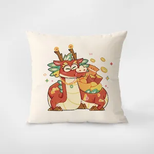 Chinese dragon print throw pillow cover festive plush cushion case soft sofa room decor