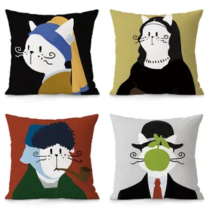 Σκανδιναβικό Modern Minimalist Throw Pillow Cover Cute Classic Cat Art Painting Velvet Cushion Cover For Sofa Living Room Bedside