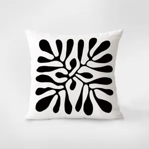 Détail de housse de coussin art noir et blanc abstrait, design minimaliste moderne.