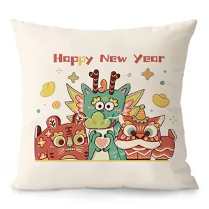 Chinese New Year Dragon Cartoon Velvet Cushion Cover Soft Sofa Decorative Throw Pillow