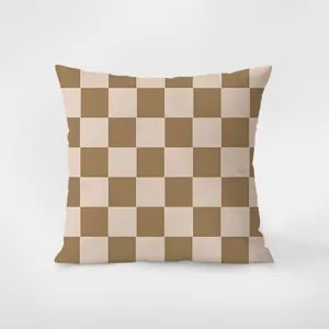 Modern minimalist brown beige checkered throw pillow soft cushion for sofa living room decor