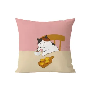 Nordic cute cat print throw pillow cover, soft plush cushion for sofa living room bed.