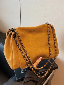 Minimalistisch PU Leder Umhängetasche Für Damen Einifarbig Kette Unterarmtasche Große Kapazität Tote Bag Alltag Tasche