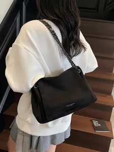 Damen minimalistische Kette Umhängetasche große Kapazität einfarbige Wildleder Handtasche