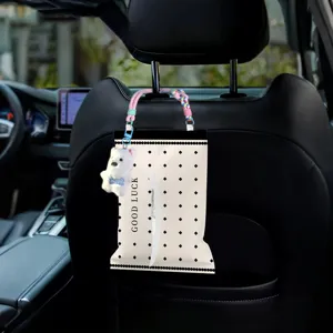 Car tissue box hanging back seat tissue holder cute diamond pattern paper storage organizer bag