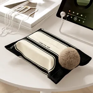 Black and white striped fabric tissue box cover, French style luxury napkin holder for home car.