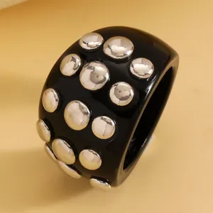 Black resin chunky punk bracelet with silver stud hardware fashion statement jewelry