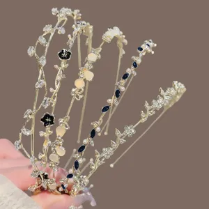 Ensemble de serre-tête perles strass or élégant, bandes de cheveux florales pour femmes.