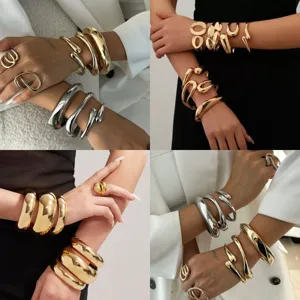 Fashion Alloy Open Cuff Bangle Bracelet For Women Geometric Metal Wave Vintage Arm Cuff Jewelry Gift
