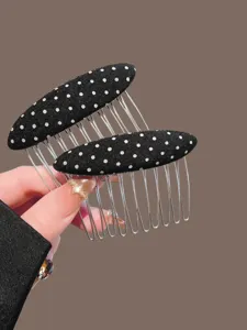 Classic black white polka dot hair side comb insert clip for styling bangs volume.