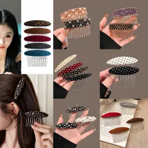 Women Polka Dot Hair Comb Vintage Fabric Metal Teeth Hair Clip Reverse Insertion Hair Styling Tool Headwear Accessories