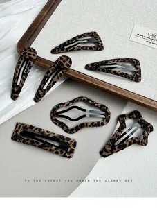 Leopard hair clip set sweet vintage geometric bbb hairpins for women chic accessories
