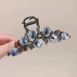 Rauchgraue Kamelie Haarklammer, Elegante Metall Blumen Haifisch Clip für Damen Haar