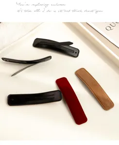Autumn winter flocked rectangular hair clip detail, soft velvet side bang clip hair accessory.