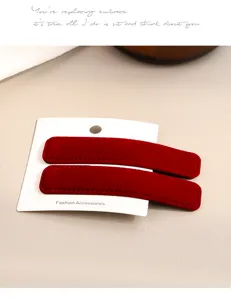 Autumn winter velvet rectangular hair clip sweet side bangs hairpin for women girls red hair accessories