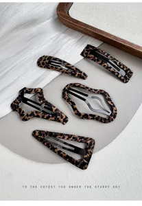 Leopard print hair clips set, vintage chic snap hairpins for women and girls daily styling.