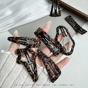 Sweet Retro Leopard Print Fabric Metal BB Hair Clip Cute Side Bangs Hair Pin Hair Accessories For Women