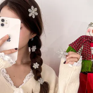 Christmas Snowflake Hair Clip Rhinestone Pearl Hairpin Hexagram Side Bangs Clip Women Fashion Hair Accessories