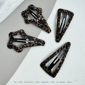 Leopard print hair clips cute snap hairpins for women stylish side bangs styling accessories