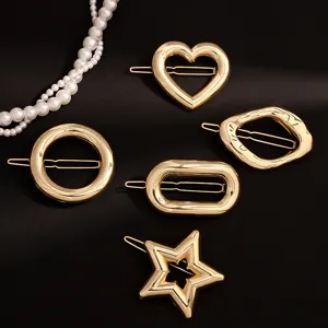 Gold geometric hair clips set, elegant metal hair accessories for daily women styling.