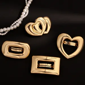 Gold metal hair clips set, elegant heart and geometric hollow design hair accessories for women.