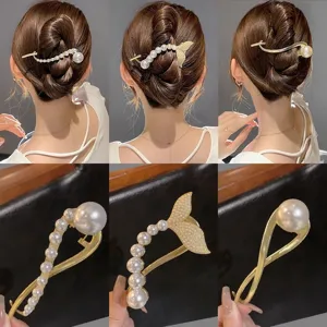 Horquilla Elegante para Mujer Aleación Perla Artificial Cola de Pez Accesorios de Cabello de Moda