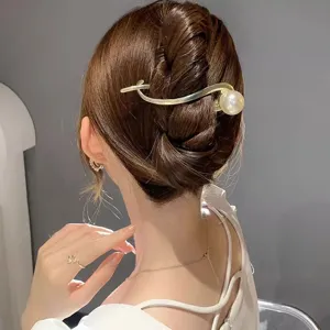 Horquilla de pelo de metal dorado con perla elegante para peinado accesorio detalle