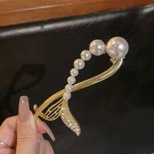 Elegante horquilla de perlas doradas pinza para el cabello cola de pez accesorio elegante
