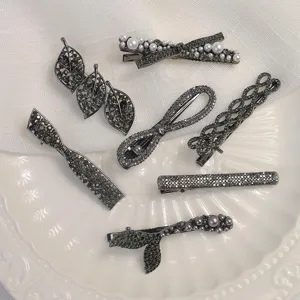 Rhinestone hair clips set elegant crystal metal hairpins bow leaf hair accessories