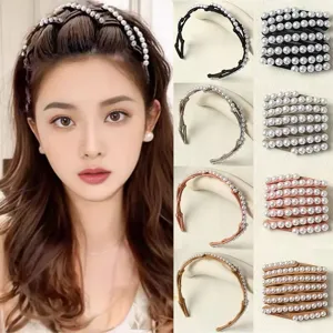 Foldable Expandable Hair Hoop Women Pearl Hair Band Portable Stretchable Headband Daily Travel Hair Accessories