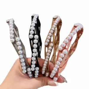 Expandable pearl folding hair band women portable makeup headband multi-color set