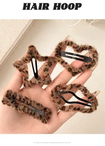 Ensemble de pinces a cheveux en peluche imprime leopard etoile coeur barrettes mignonnes