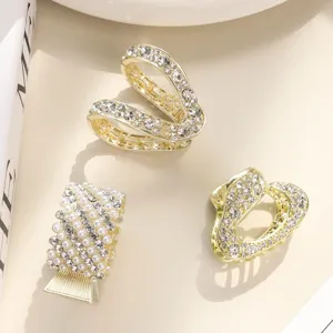 Gold Rhinestone Hair Claw Clips Small Hair Accessories for Women Half Up Ponytail Styling
