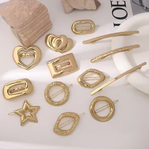 Gold alloy hair clips set elegant geometric hairpins cute heart star hair accessories for women