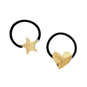 Gold star and heart metal hair ties black elastic hair rope y2k aesthetic cute hair accessories
