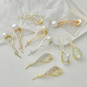 Women Hair Claw Clip Metal Gold Alloy Hairpins Pearl Rhinestone Hair Accessories Elegant Styling Tools For Daily Wear