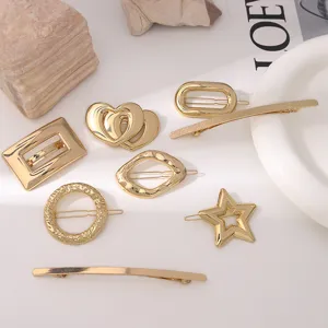 Gold alloy hair clips set elegant geometric hairpins for women and girls daily use styling