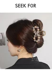 Elegant rhinestone pearl hair claw clip for thick hair, luxury large hair accessory design.