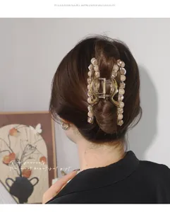 Korean style rhinestone pearl large hair claw clip for thick hair elegant shark clip hair accessory