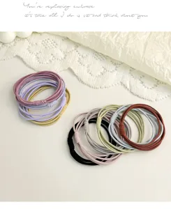 Detailed view of colorful high-elastic hair ties, simple design for daily ponytail styling.