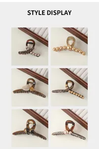 Brown pearl rhinestone hair claw clips set, stylish hair accessories for women daily wear.