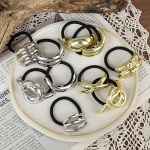 Minimalist Geometric Metal Hair Tie Elegant Ponytail Holder Alloy Elastic Hair Band Daily Hair Accessories For Women